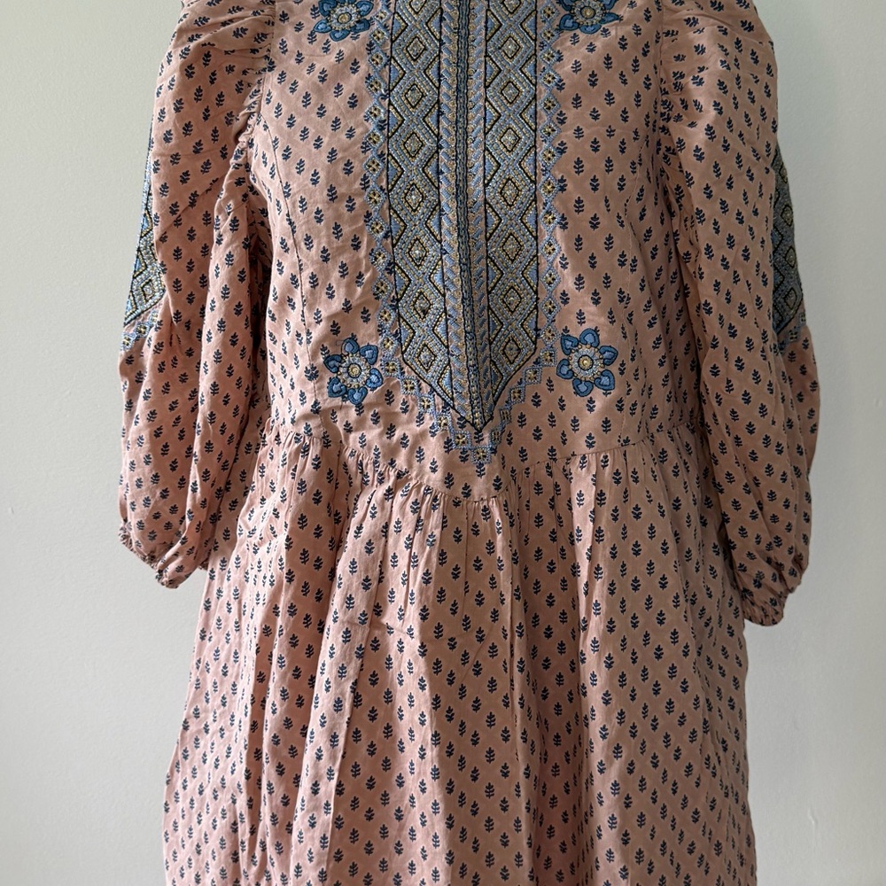 Anthropologie Pink and Blue Patterned Long Sleeve Dress
